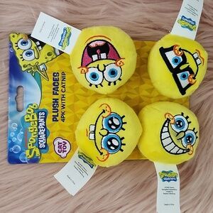 Brand New NICKELODEON SPONGEBOB SQUAREPANTS PLUSH FACES CATNIP TOY-4CT
